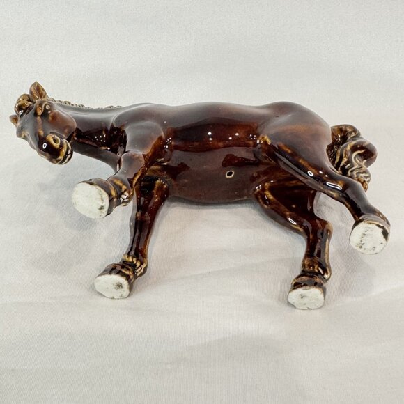 Vintage Rich Dark Brown Glazed Porcelain Horse Figurine - Picture 9 of 10